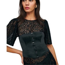 NWT Reformation Jaclyn Black Satin Strapless Corset Top NY City Balletcore 12 picture
