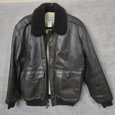 Vtg L.L. Bean Leather Flight Jacket Shearling Wool Brown Medium USA *READ BELOW* picture