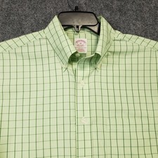 Brooks Brothers Button Down Shirt Mens Medium Green Plaid Supima Cotton Non Iron picture