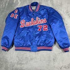 Vintage Conestoga Valley Buckskins Jacket Mens Medium Blue Satin Football Bomber picture