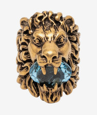 Authentic Unworn NEW Gucci Gold Lions Head Ring Aquamarine In Mouth Sz 5.5/J.5 picture