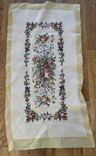 Large Vintage Completed Finished NEEDLEPOINT Petit Point Victorian Floral 35x19 picture
