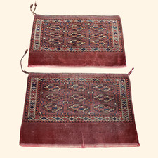 Antique Yomut Yomud Turkmen Chuval Storage Bags Matched Pair 19th C 9 Gul Rugs picture