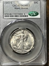 1941-S Walking Liberty Half Dollar, Graded, AU Detail picture