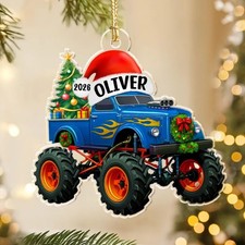 Personalized Monster Truck Christmas Ornament with Name: Kids Boy Xmas Gifts picture
