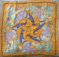 Hermès Carré 90 Silk Satin Square Scarf Floral Grape Print Gold Multicolor picture