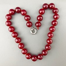 Vintage Red Stone Necklace Chunky Round Bead Hand Knotted Statement 17” picture