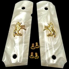Altamont 1911 Grips Full Size White Pearl, Gold Colt Horse Emblem & Screws picture