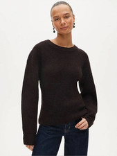 NWT J.Crew Size S Fitted-waist Crewneck Sweater in Ribbed 100% Merino Wool Brown picture