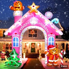12FT Christmas Inflatable Arch Gingerbread Man Outdoor Decoration Xmas Pink In picture
