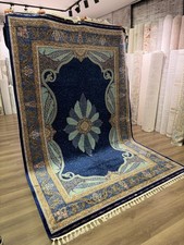 7x10 FT Silk Rug Machine Made Turkish Style Floral Medallion Blue Luxury picture