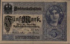 1917 Germany 5 Mark Banknote Uncirculated picture