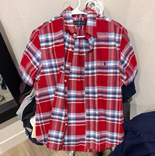 Ralph Lauren Classic Fit Plaid Red/Blue/White Short Sleeve Cotton Shirt L picture