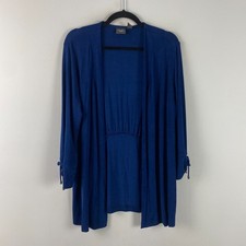 Chicos Travelers Open Front Jacket Size 2 US Large Slinky Knit 3/4 Sleeves Blue picture