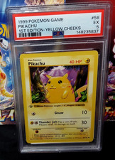 1999 Pokemon Pikachu Yellow Cheeks 1st Edition Shadowless Gray Stamp #58 PSA 5 picture