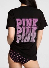 VS PINK Friday Campus Tee Black Pink Logo Size Small NWT SOLD OUT Y2K Ombre picture