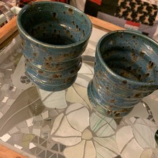 Vintage Pottery Ceramic Earthy Brown/Blue Glazed Tea Bowls Cups Pots Signed picture