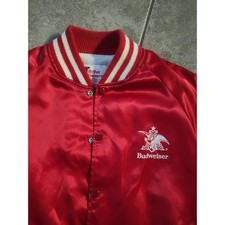 Vintage Budweiser Satin Bomber Jacket Red Active Generation Clydesdale Large picture