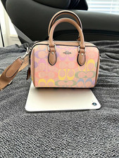 Coach Rowan Small Satchel Top Handle Beige/Multicolor Signature Logo Zip picture