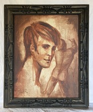 Original Oil Painting - Monochromatic Expressionist Male Portrait - Frame 28x34” picture
