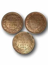 George V . - 3 Bronze Coins Set 1934-35-36- Original British India Coins Set picture