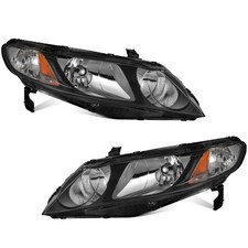 WEELMOTO Headlights Assembly for 2006-2011 Honda Civic Sedan 4Dr Black Headlamps picture