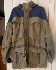 Vintage Rare Vangrack Men's L Tan/Blue Colorblock Hooded Rain Jacket Full Zip picture