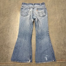 Vintage 70s Levis 684 Big Bell Bottom Jeans Orange Tab Talon Zip 30x30 Denim picture