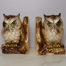Vintage MCM Ceramic Owl Bookends Pair Japan Woolworth Price Tags Mid Century picture