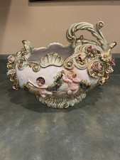 Antique Vintage Italian Capodimonte Cherub Centerpiece Bowl Basket Italy picture