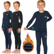 Boy's Winter Fleece Lined Thermal Underwear Set Long Johns Top Bottom Soft Warm picture