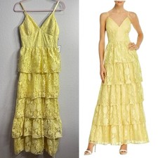 Laundry by Shelli Segal Lace Maxi Dress Size 2 XS Small yellow Tiered Ruffle NWT picture