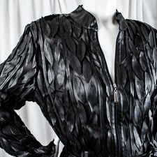 FRANK LYMAN Black Leather Leafs Sheer Women Shirt Jacket Size 16 picture