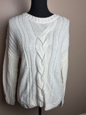 ⁠Ashley by 26 International Cream Cable Knit Sweater Chunky Ivory Pullover Med⁠ picture