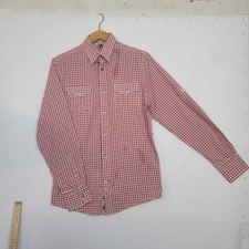 ZARA MAN Men's 38 Red White Check Button-Up Long Sleeve Cotton Shirt Pockets picture