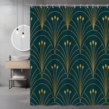 Elegant Floral Shower Curtain in Dark Green and Gold Design picture