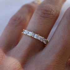 2 TCW Radiant Cut Half Eternity Moissanite Wedding Band 14K Yellow Gold Plated picture