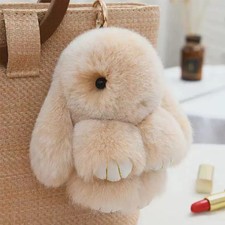 ZAKOL 15cm Fluffy Rabbit Fur Pompon Bunny Keychain Soft Cute Rabbit Toy Key Chai picture