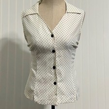 Vintage 90s Y2K Dressbarn Womens L Polka Dot Sleeveless Button Down Top Retro picture