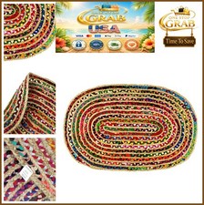 Jute Chindi Braid Rag Rug 2x3 Ft Oval Multicolor Handwoven Reversible Area Rug picture