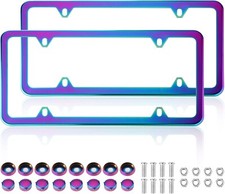 2 Pack License Plate Frames Colorful Stainless Steel Mirror Polish Rainbow picture