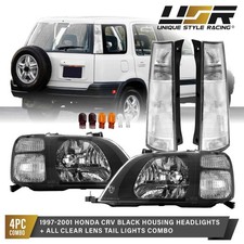 DEPO JDM Black/Chrome Headlights + Clear Tail Light For 1997-2001 Honda CRV CR-V picture