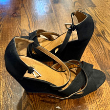 ABOUND Women's Black Strappy Wedge Sandals Ankle Strap Buckle US 8 RH58665 picture