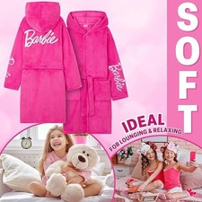 Barbie Fleece Bathrobe for Girls, Teens Dressing Gown, Hooded Robe with Tie B... picture