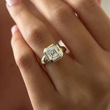 IGI 3 Ct Asscher-Cut EF/VS1 Lab Grown Diamond Bezel Wedding Ring 14K Yellow Gold picture