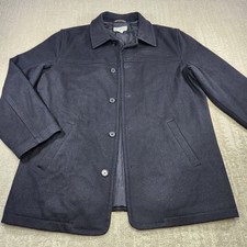 Vintage J Crew Jacket Men Medium Black Heavy Wool Tweed Lined Button Front picture