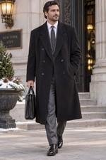 Vintage 80s Mens 42R Black Double Breast Long Overcoat USA Union GUC picture