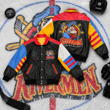 Jeff Hamilton Peoria Rivermen Reversible Leather Satin Jacket M 90’s Hockey VTG picture