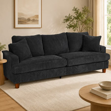 Neche SC002 87-Inch Corduroy Sofa, 3-Seater with Extra Deep Seats, Black picture