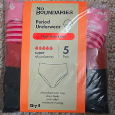 No Boundaries Period Underwear High Rise Brief 5 Pack Women's Size L Multicolor picture